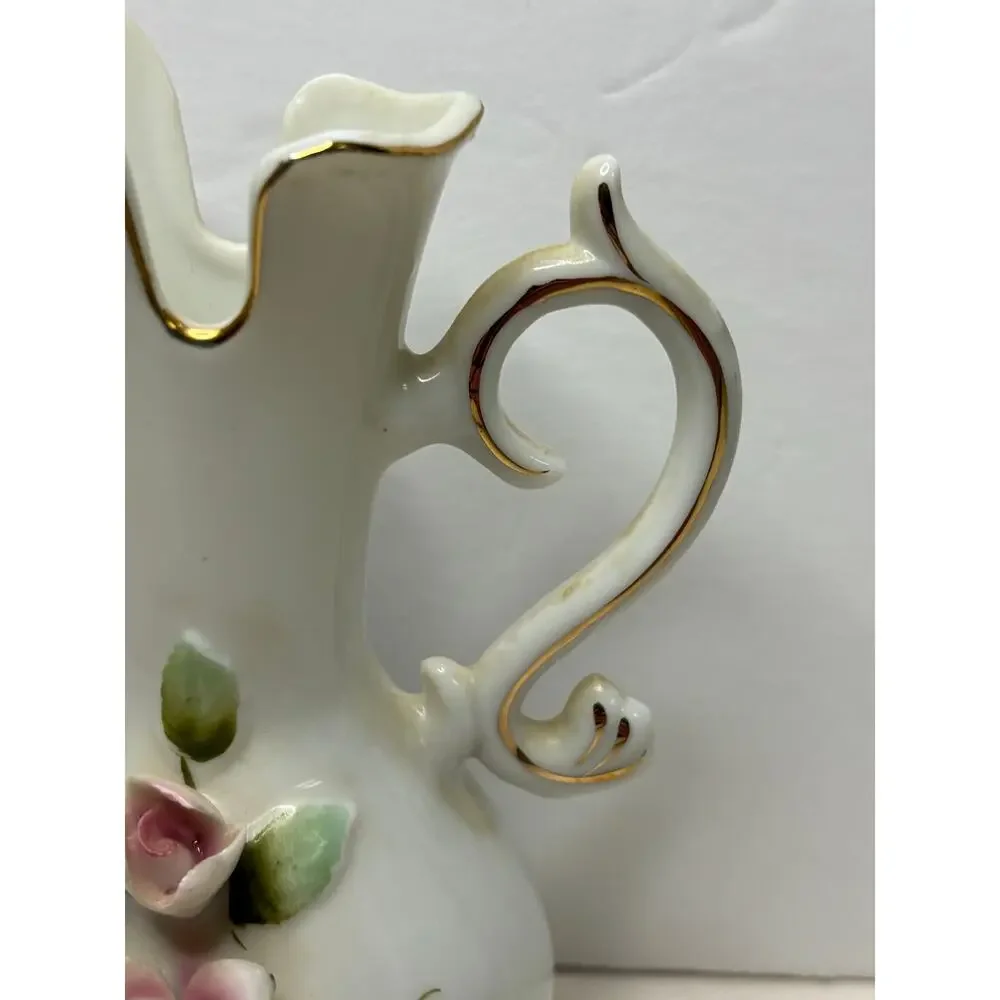 Vintage Dresden Rose Pitcher Shape Porcelain Vase 6